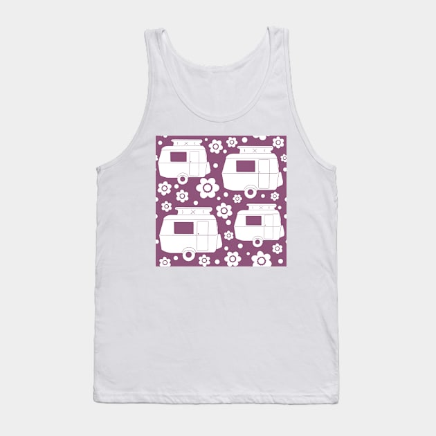 Daisy Polka Dot Vintage Caravan Pattern in Purple and White Tank Top by NattyDesigns